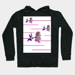 Hummingbirds and pink flowers on white Hoodie